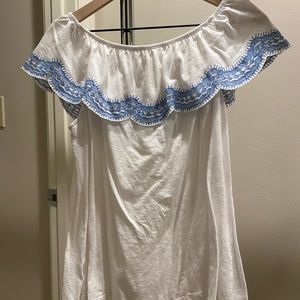 Off the Shoulder White Ruffle Tee